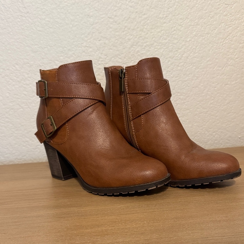 Dollhouse Tan Ankle Boots with Double Buckle